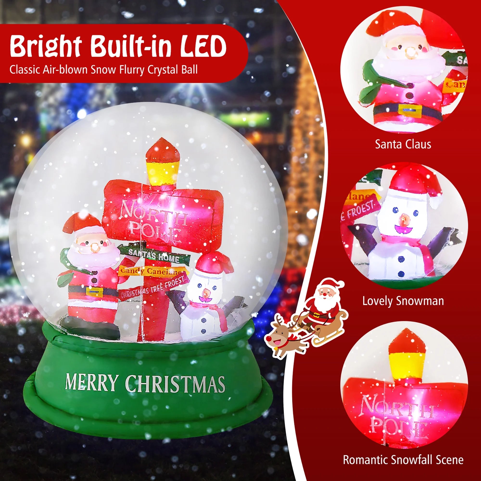 Christmas Inflatable Snow Globe Blow Up Yard Decoration w/ LEDs & Air Blower, final cut