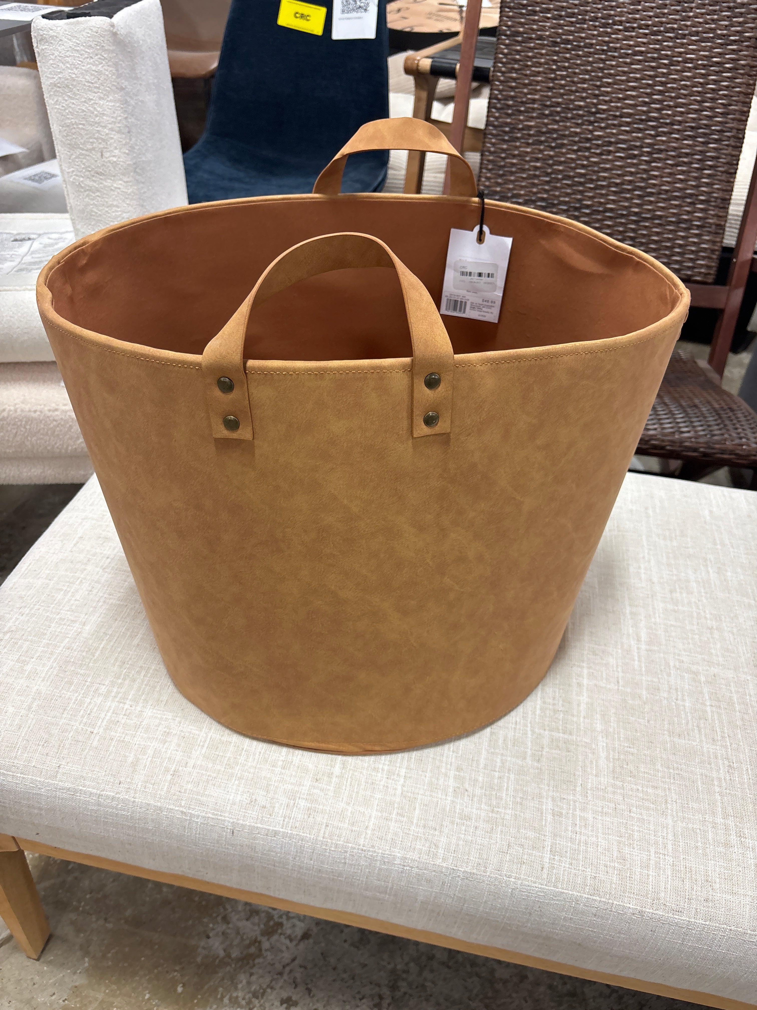 Large Faux Leather Storage Bin Camel Brown SHOWROOM ITEM