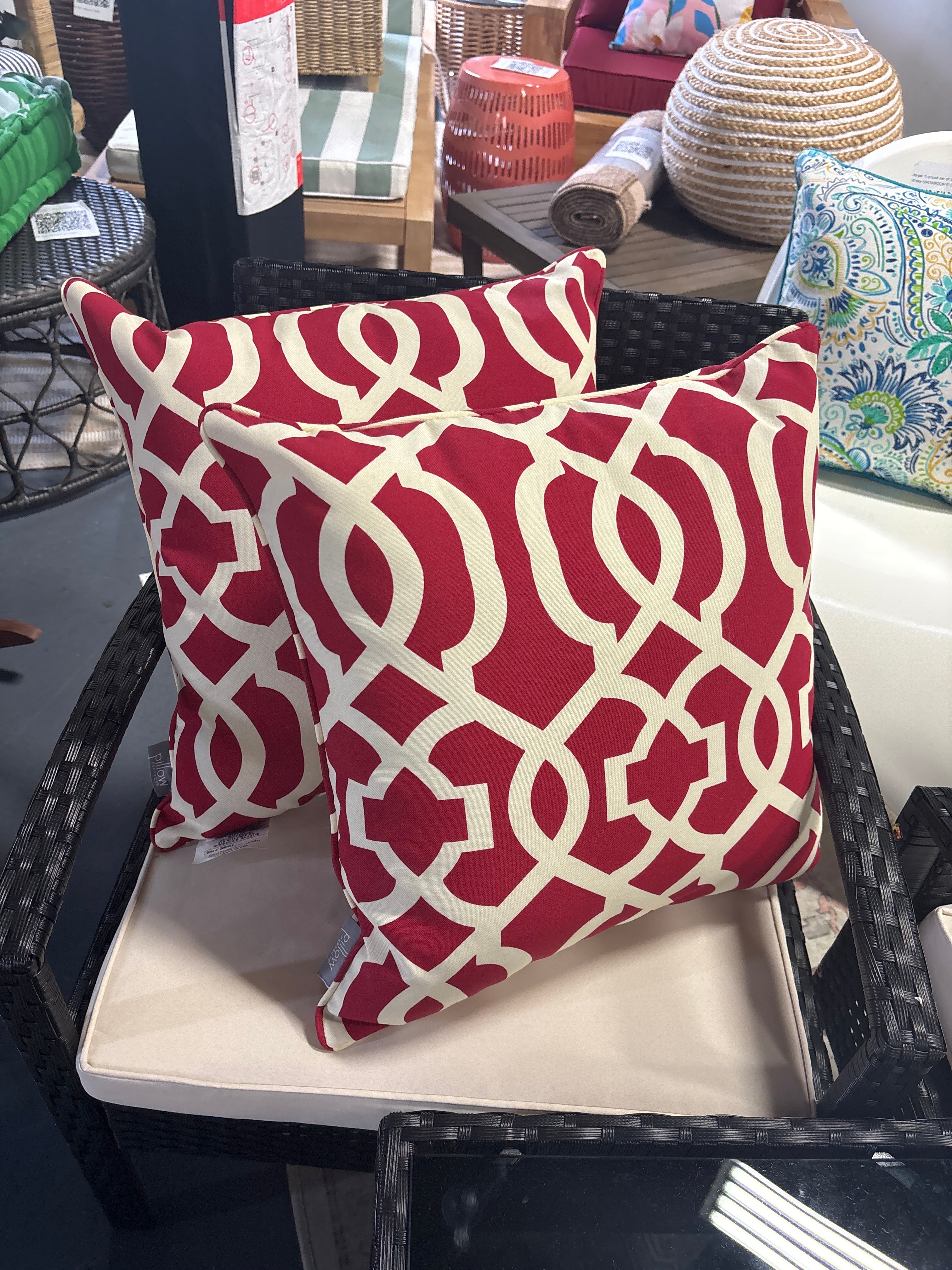 2pc Pillow Perfect Trellis Indoor/Outdoor Accent Throw Pillows - Red New Geo SHOWROOM ITEM