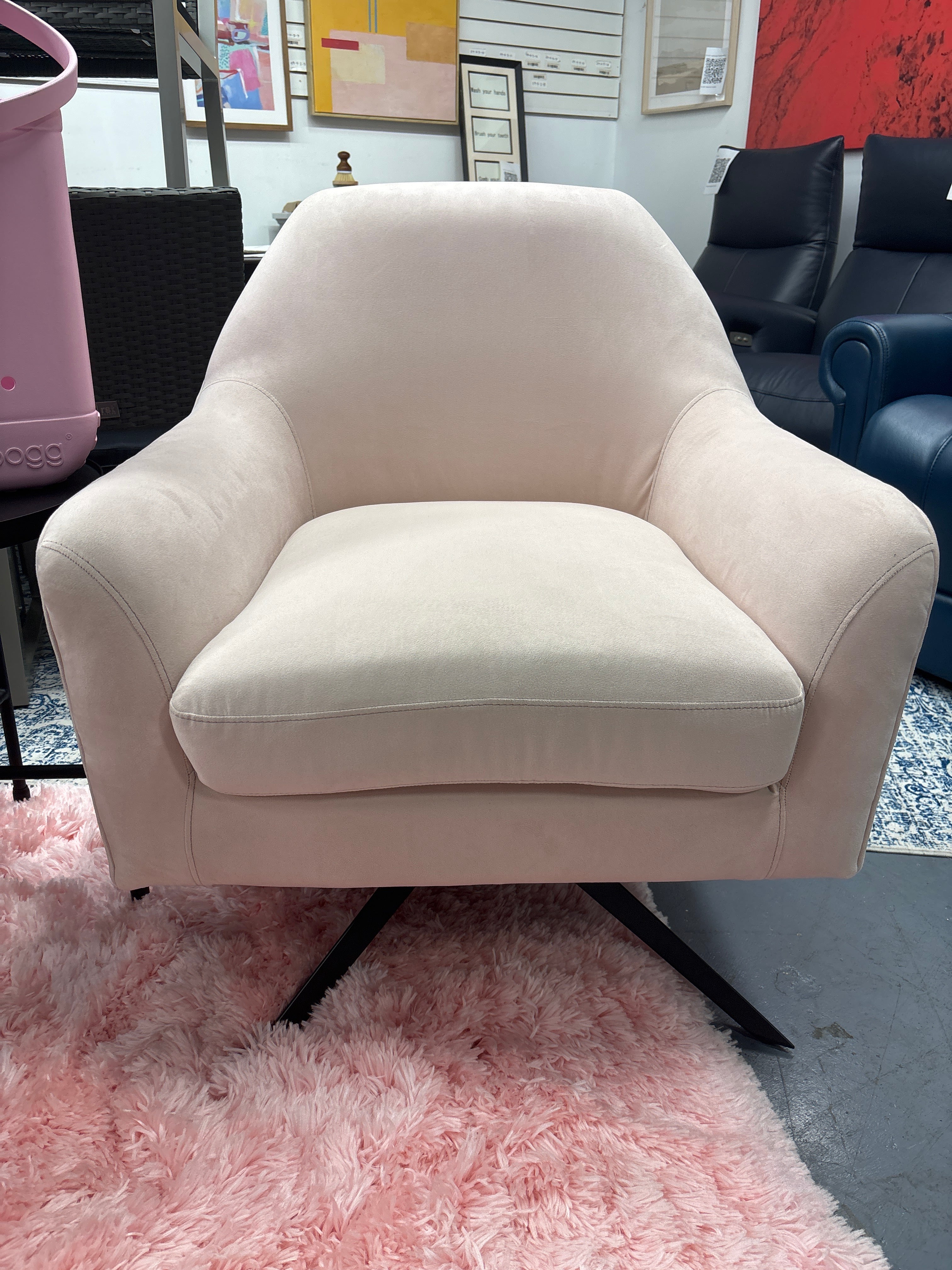 Kingfisher Lane Modern Swivel Chair in Pink Fabric Upholstery SHOWROOM ITEM