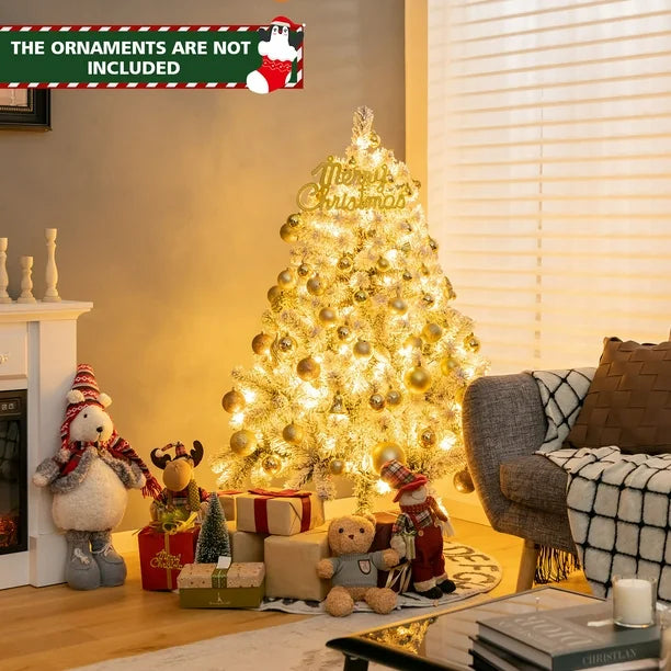 Pre-Lit Premium Snow Flocked Hinged Artificial Christmas Tree w/150 Lights