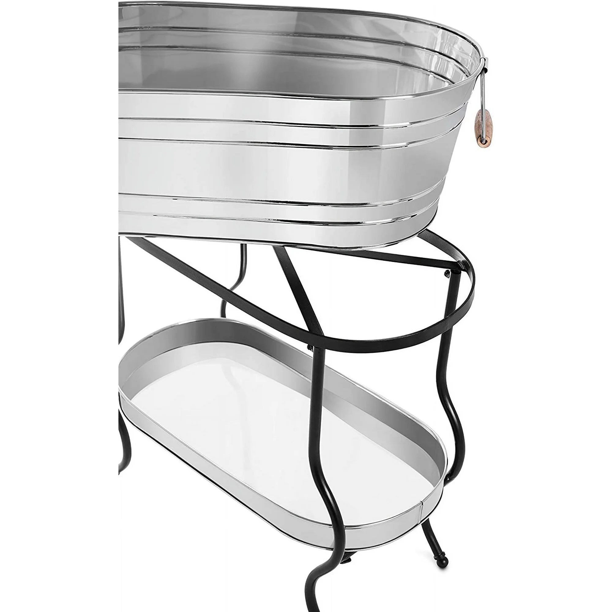 Steel Galvanized Beverage Tub with Stand and Drip Pan Tray - Oval shape
