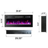 Wall Mounted Electric Fireplace with remote Control and 3 color flame