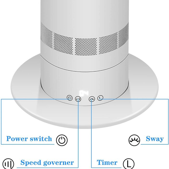 Bladeless Tower Fan 10-Hour Timing Closure Standing Fan (Silver)