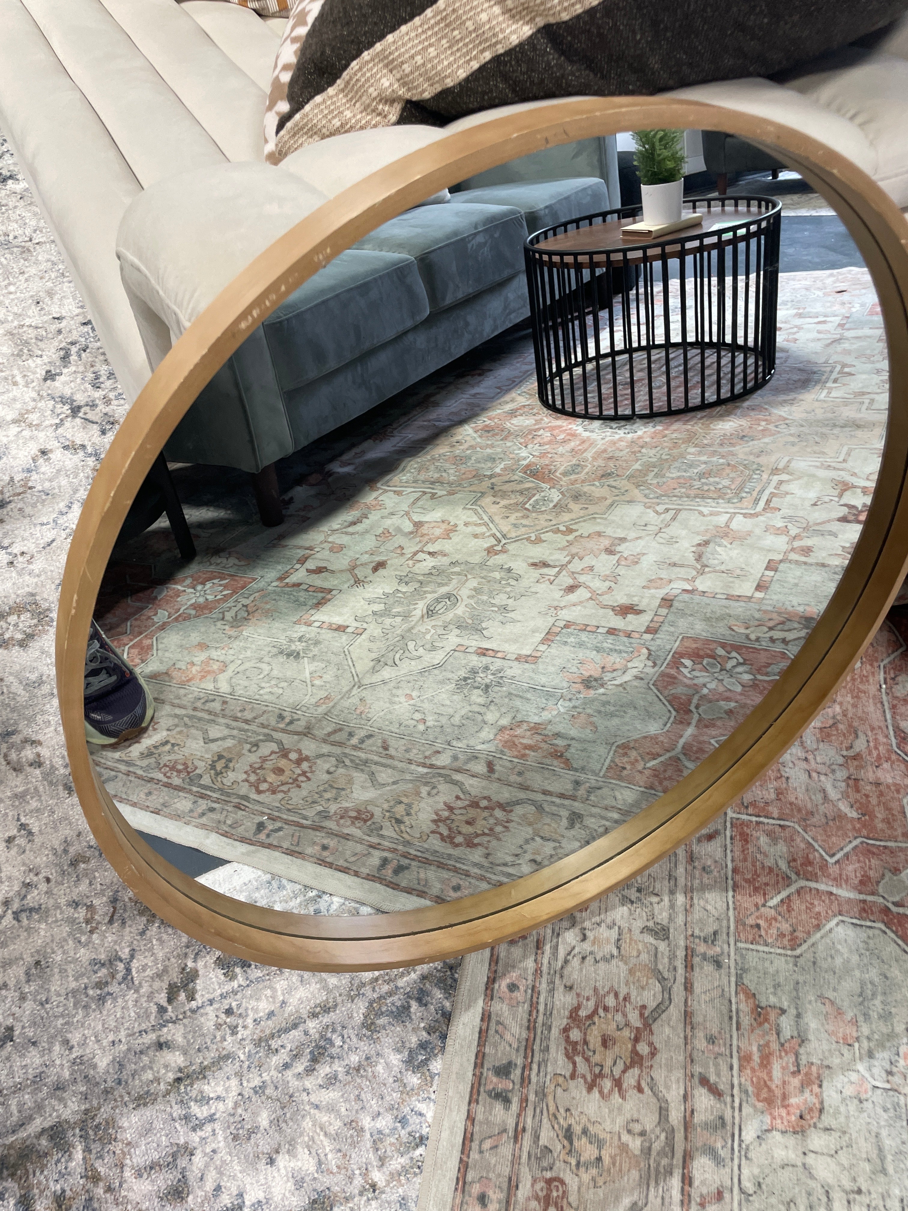 30" Round Wood Framed Wall Mirror SHOWROOM ITEM