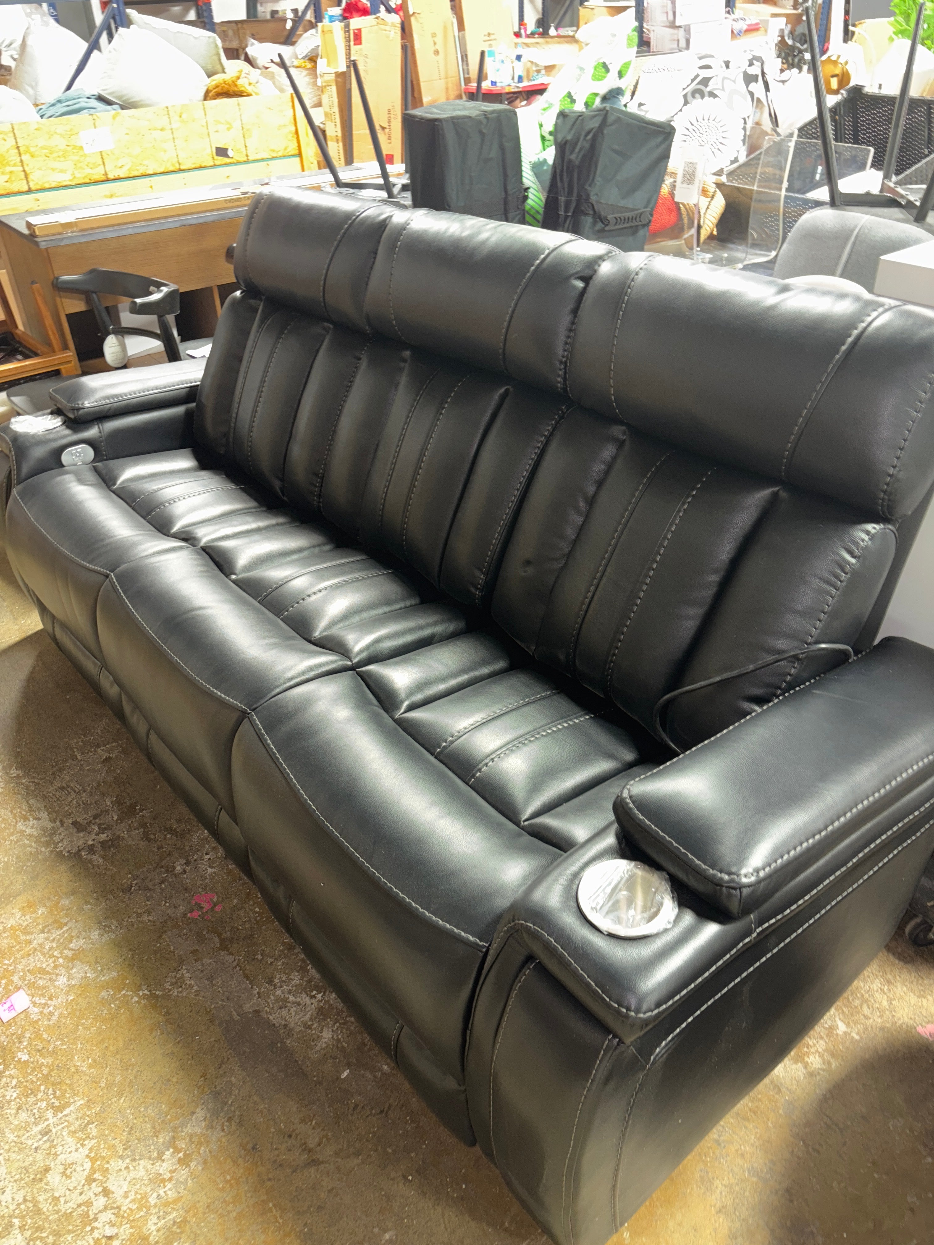 Batta 89'' Pillow Top Arm Reclining Sofa - Midnight Gray Faux Leather SHOWROOM ITEM