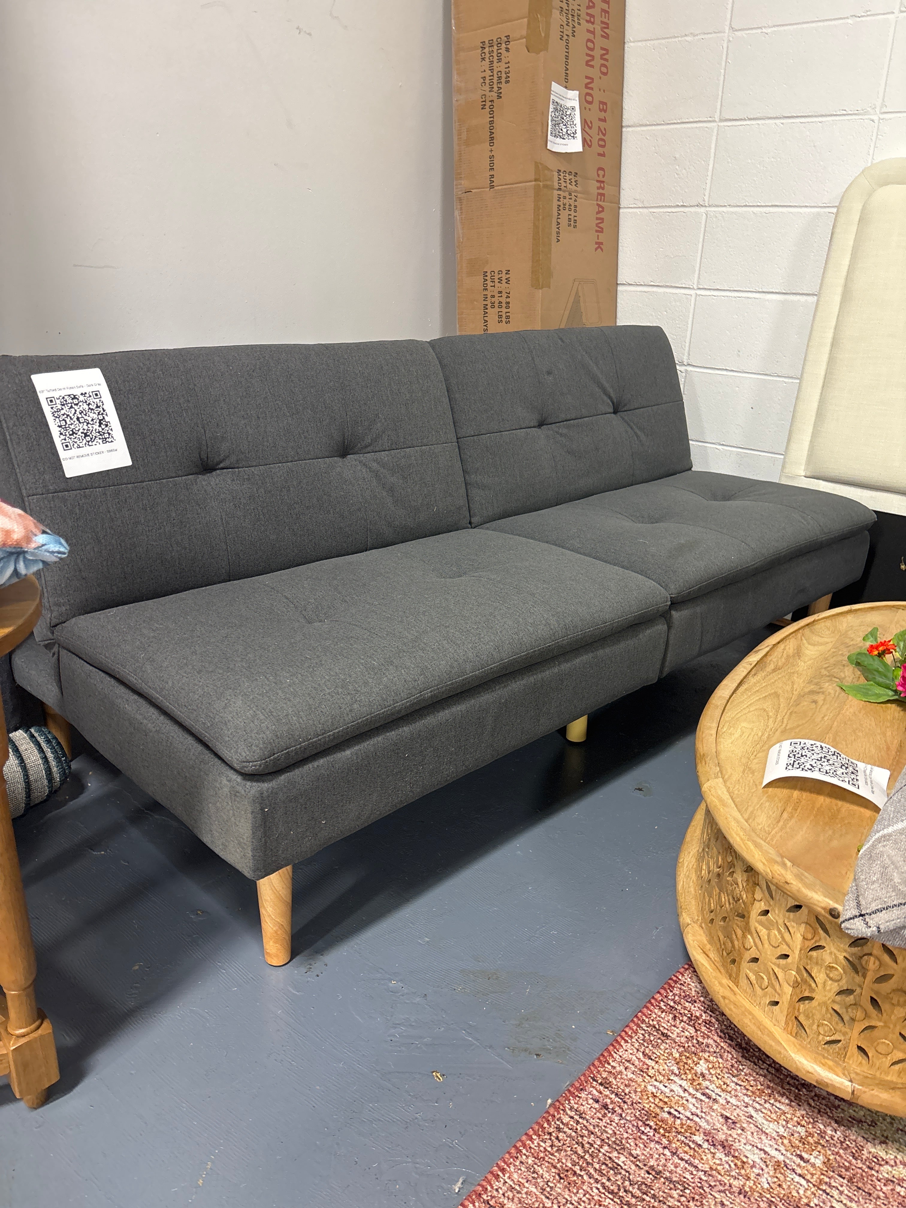 69" Tufted Dorm Futon Sofa - Dark Gray SHOWROOM ITEM