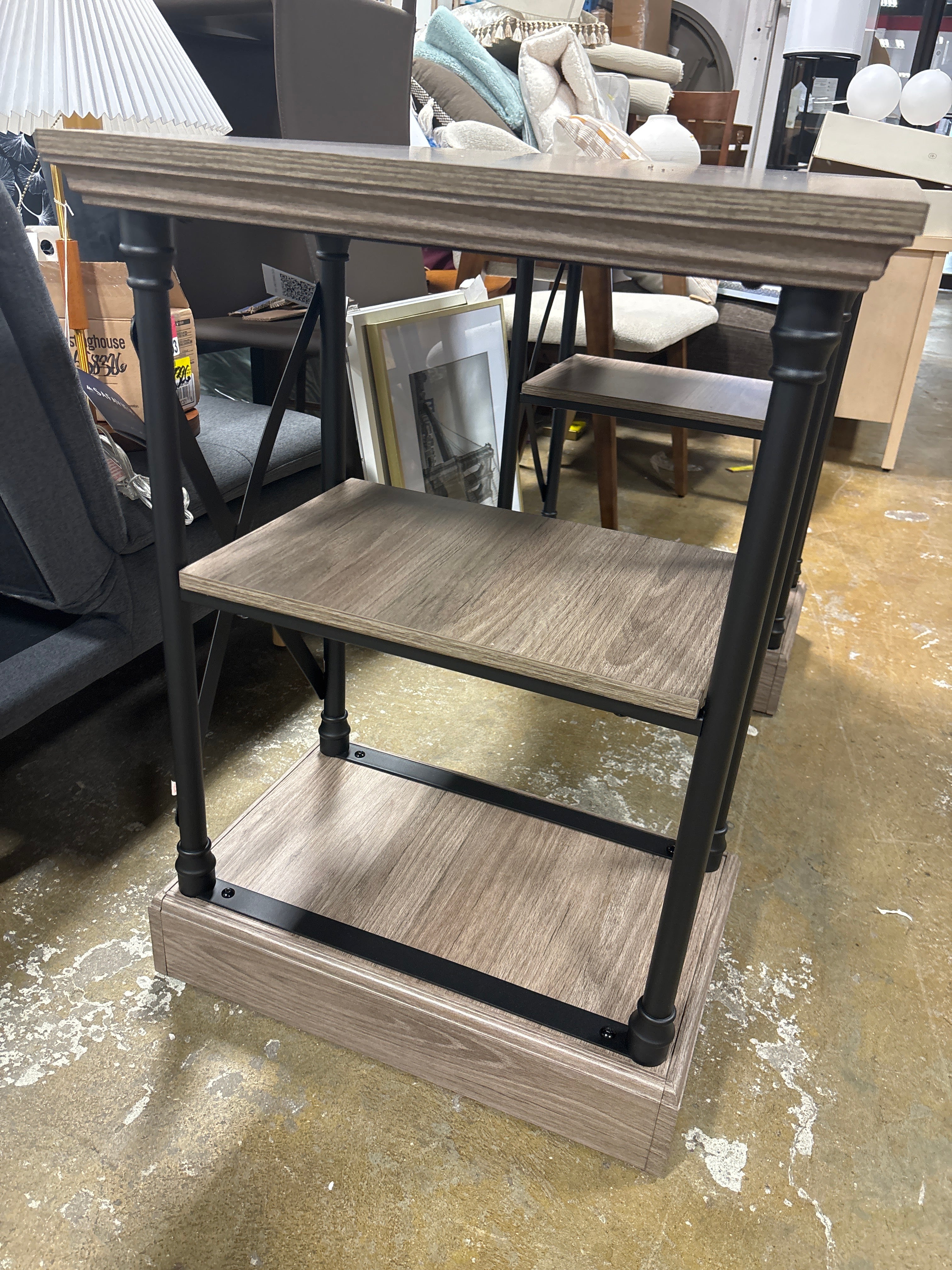 Conway Wood Writing Desk with Storage - Gray SHOWROOM ITEM