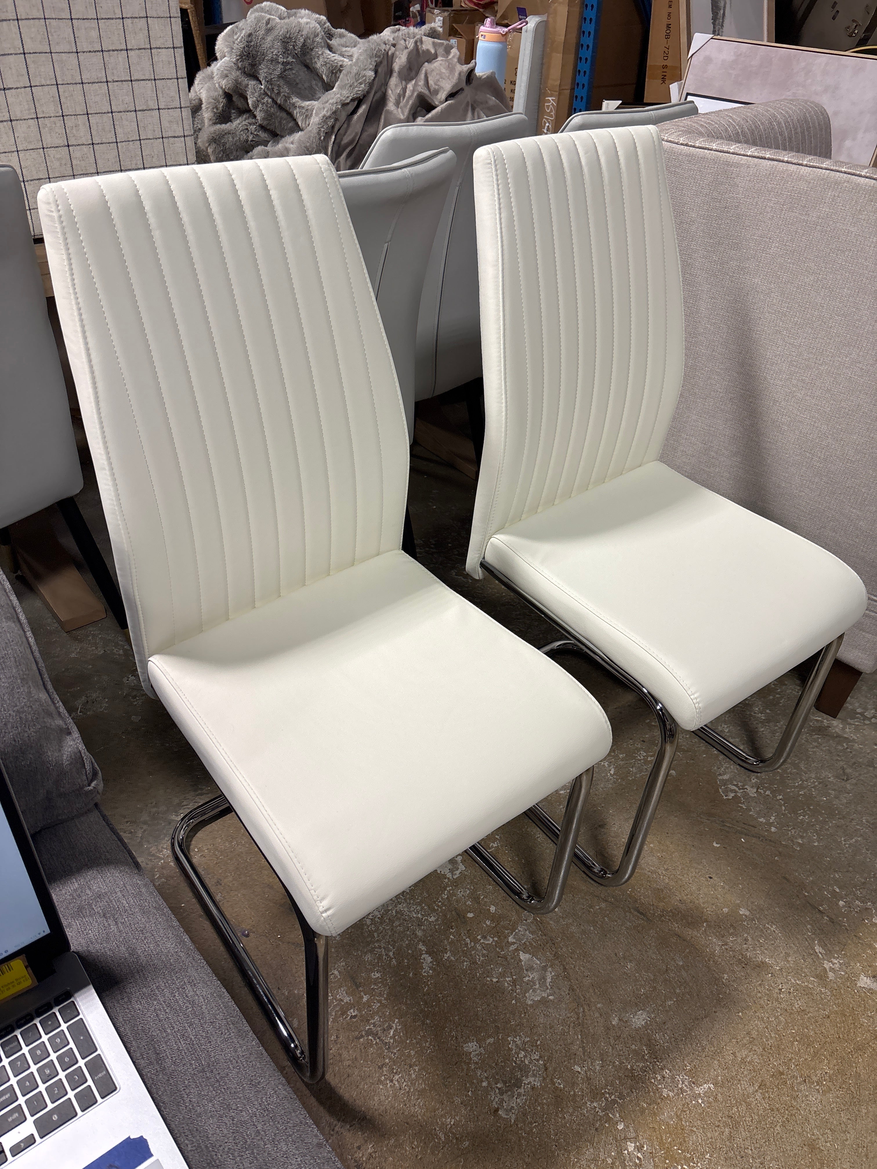 (Set of 2) Modern Padded Faux Leather & Chrome Leg Kitchen Dining Chairs SHOWROOM ITEM