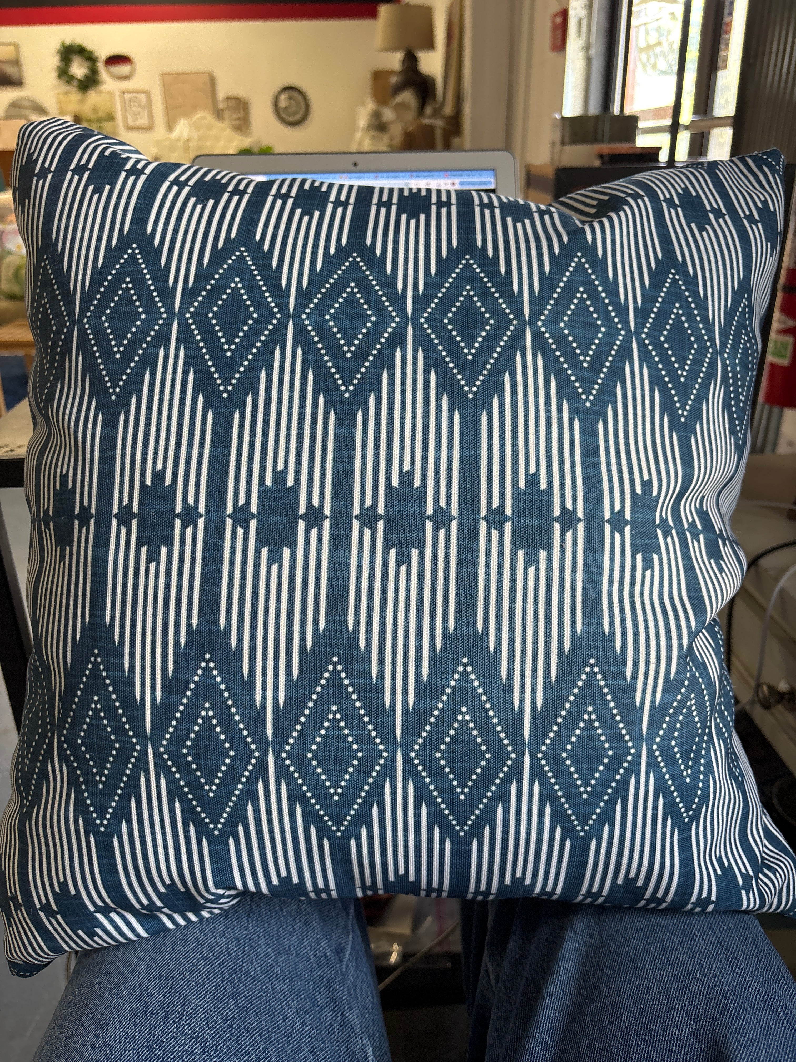 20"x20" Heather Dutton West End Midnight Outdoor Throw Pillow - Blue SHOWROOM ITEM
