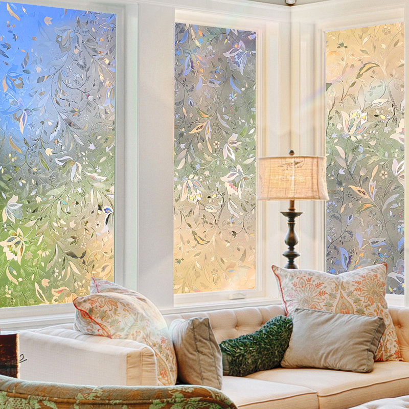 3D Etched Floral Decorative Privacy Window Decal (Set of 2)