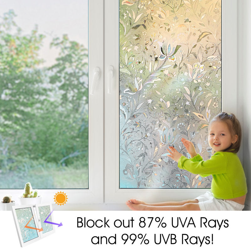 3D Etched Floral Decorative Privacy Window Decal (Set of 2)