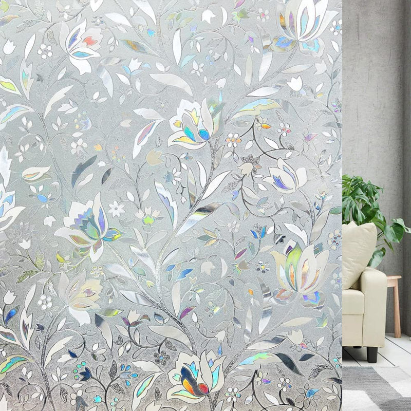 3D Etched Floral Decorative Privacy Window Decal (Set of 2)