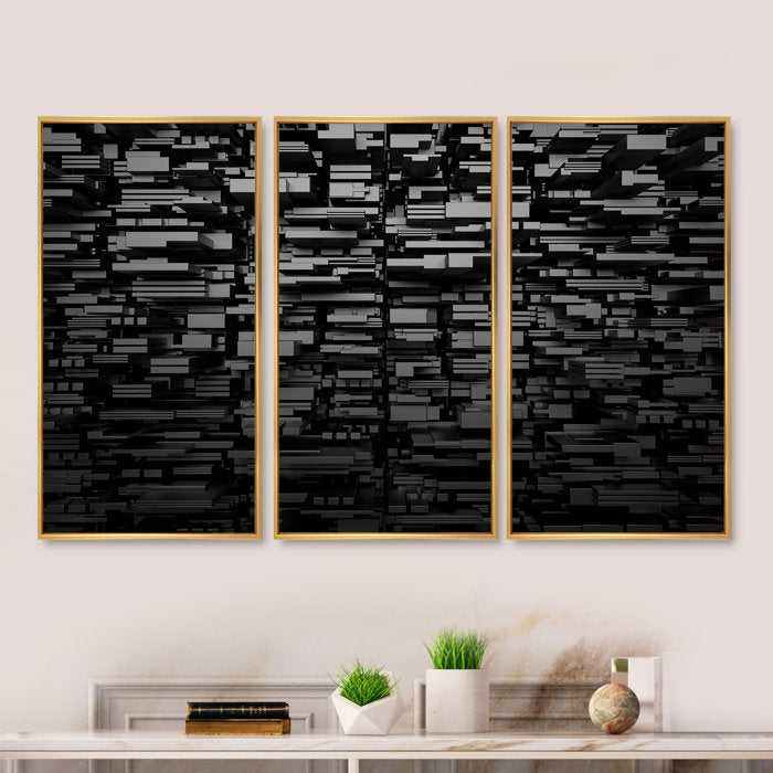 3D Geometric Background Framed On Canvas 3 Pieces Print