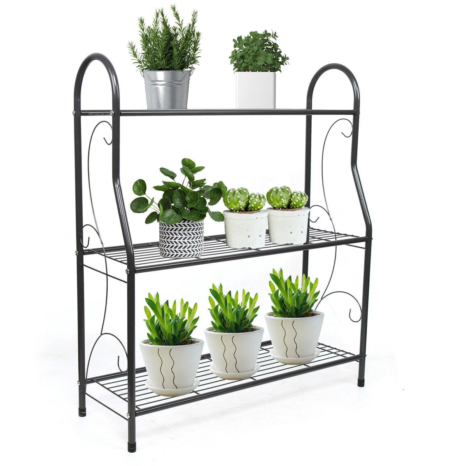 3Tier Metal Plant Stand Indoor/Outdoor Shelf Wrought Iron Flower Pot Rack Holder