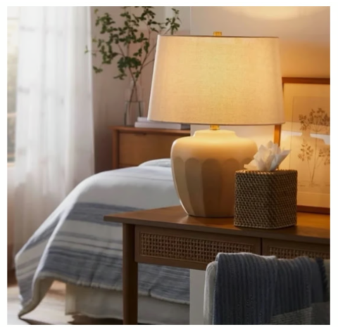 Faceted Ceramic Table Lamp Taupe/Cream