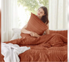 Striped Tufted Embroidery Duvet Cover Set - Queen - Terracotta