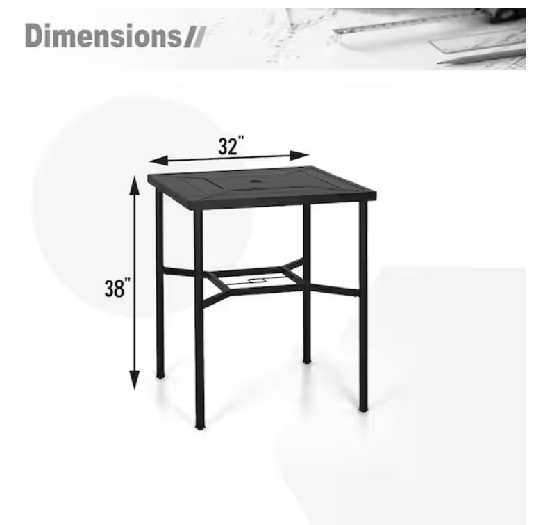 Black Patio Square Metal Bar Height Outdoor Dining Table