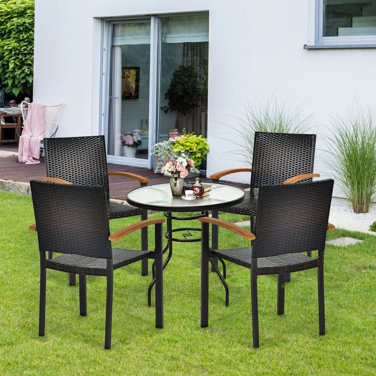 Set of 4 -  Outdoor Patio PE Rattan Dining Chairs with Powder-coated Steel Frame