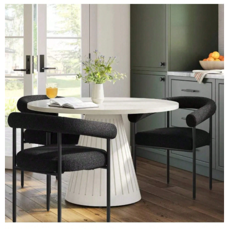 Barrel Upholstered Boucle Dining Chair Black