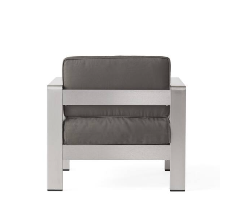 Salome Silver Metal Indoor/Outdoor Patio Club Chair with Khaki Cushion