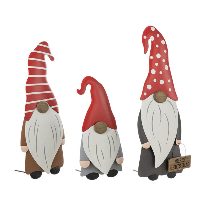 3 Piece Metal Christmas Gnome Yard Stake or Standing Decor or Wall Decor Set