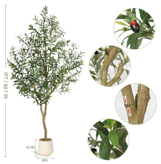 1PC Artificial Olive Trees, Tall Plant Potted Tree with White Planter