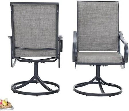 Black Swivel Textilene Metal Patio Outdoor Dining Chair (2-Pack)