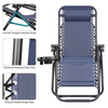 2-Piece Dark Blue Zero Gravity Black Metal Lawn Chair Set Adjustable Folding Beach Chair with Pillows and Cup Holders