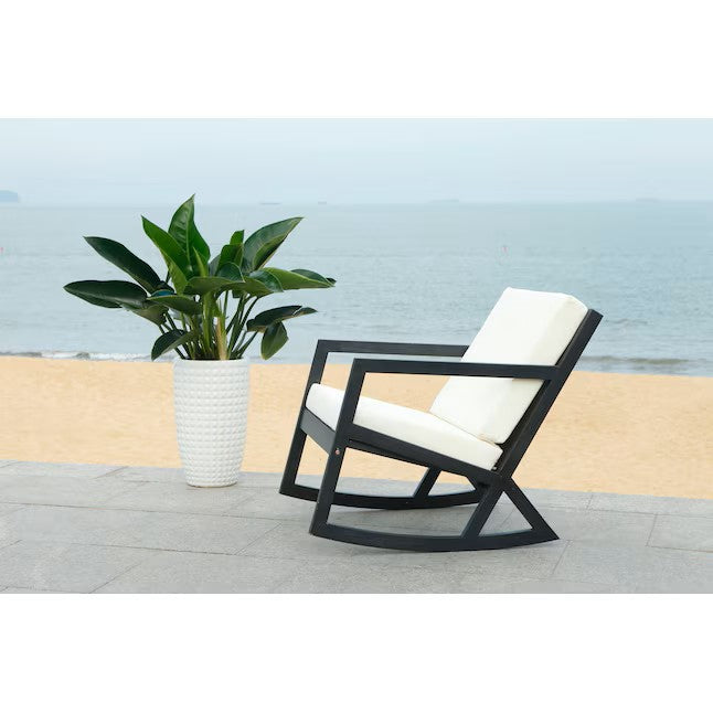 Vernon Black Wood Frame Rocking Chair with Off-white Cushioned Seat