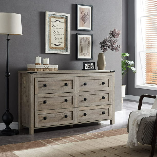 6 Drawers Dresser Chests for Bedroom Farmhouse, Wood Rustic Tall Chset of Drawers, Light Rustic Oak
