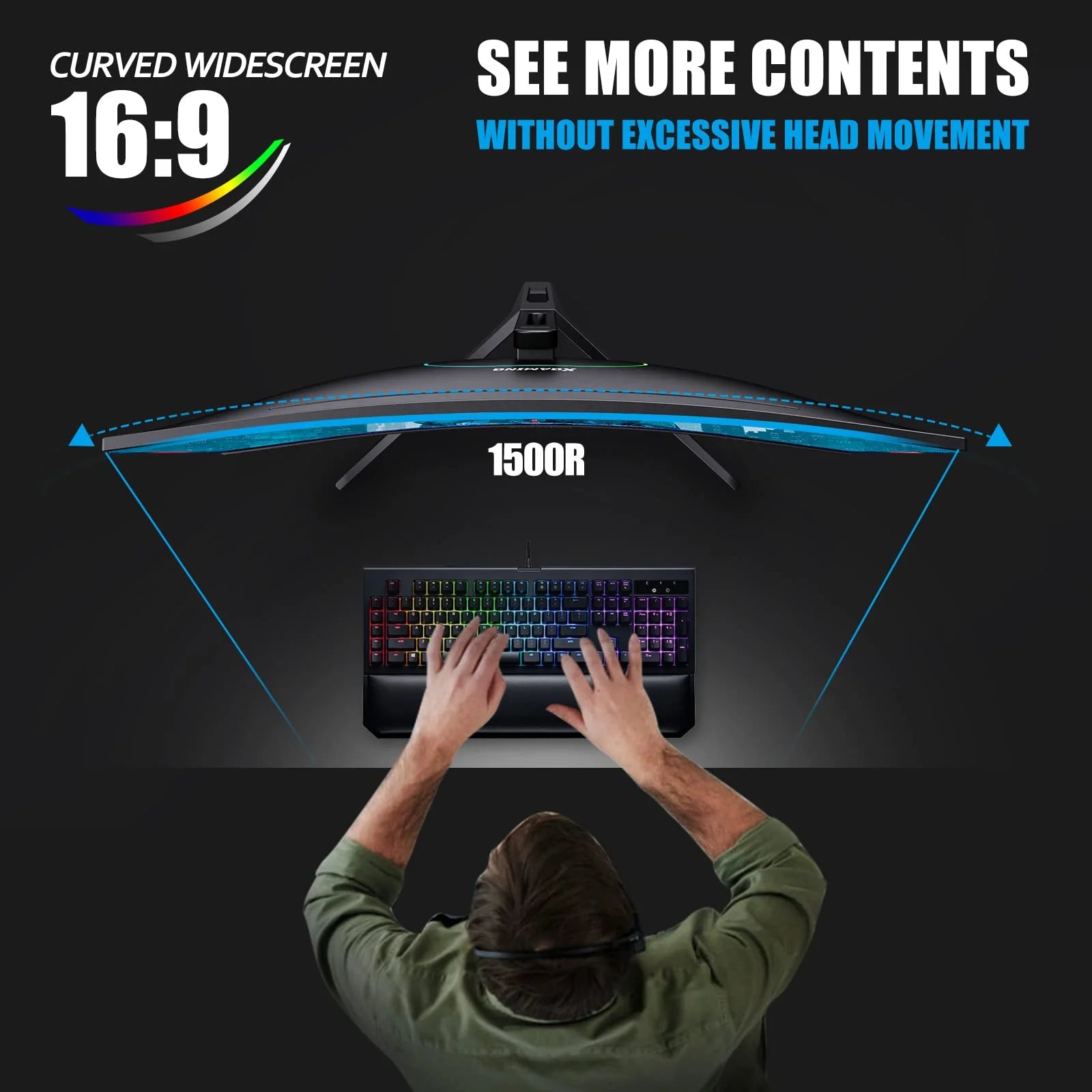 Curved Gaming Monitor, Ultra Wide PC Monitor, Metal Black