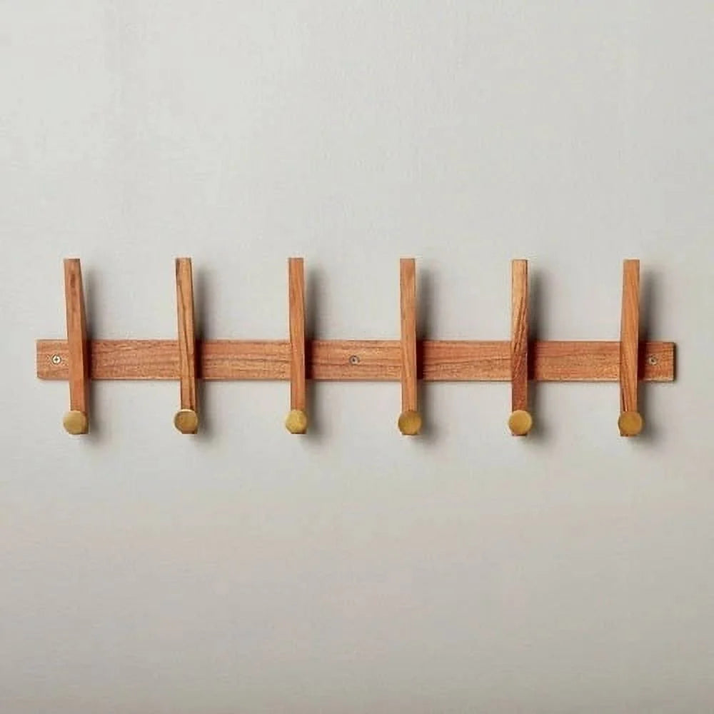 Wood & Brass Hook Rail
