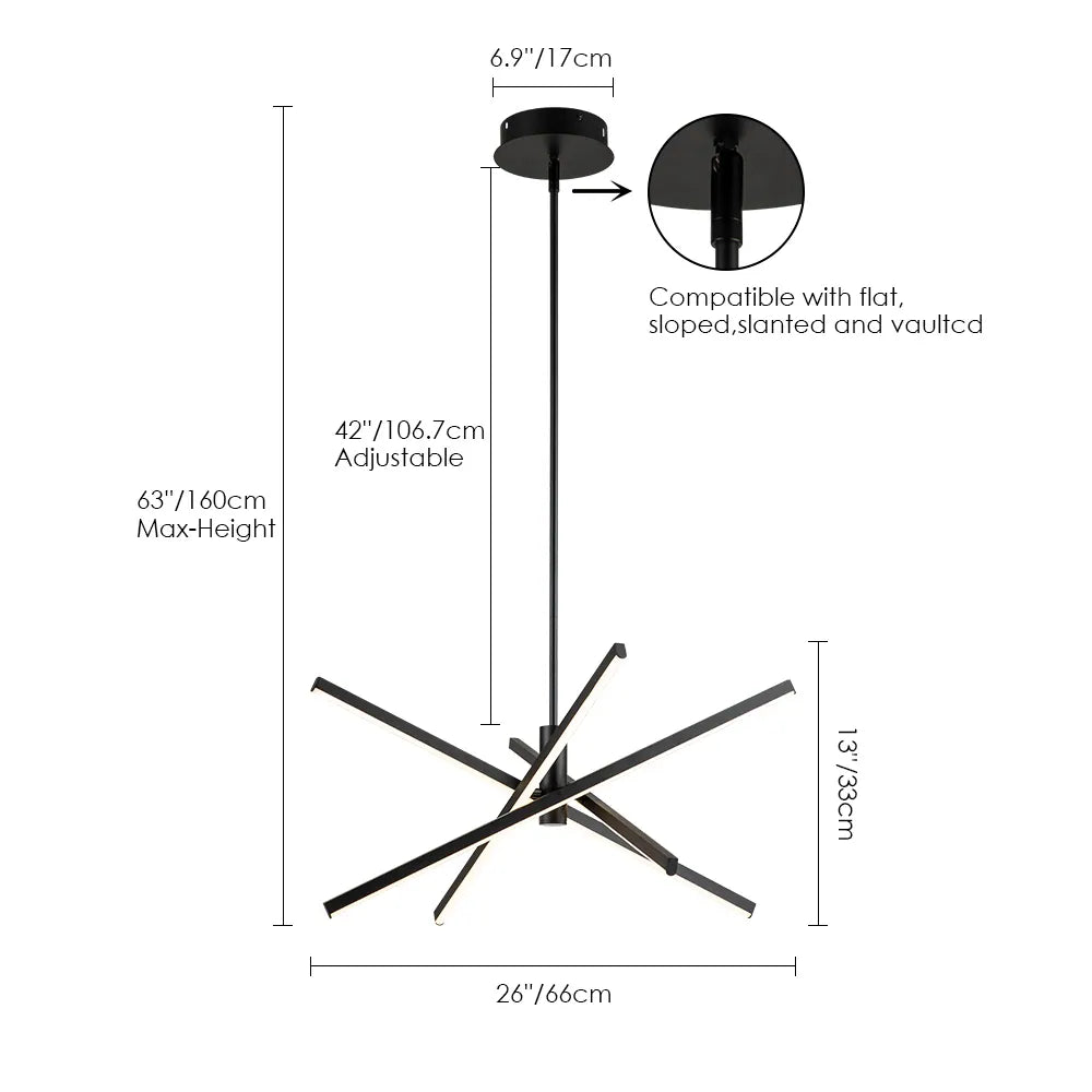 4-Light Modern Aluminum Dimmable LED Linear Sputnik Chandelier for Dining Room - Black