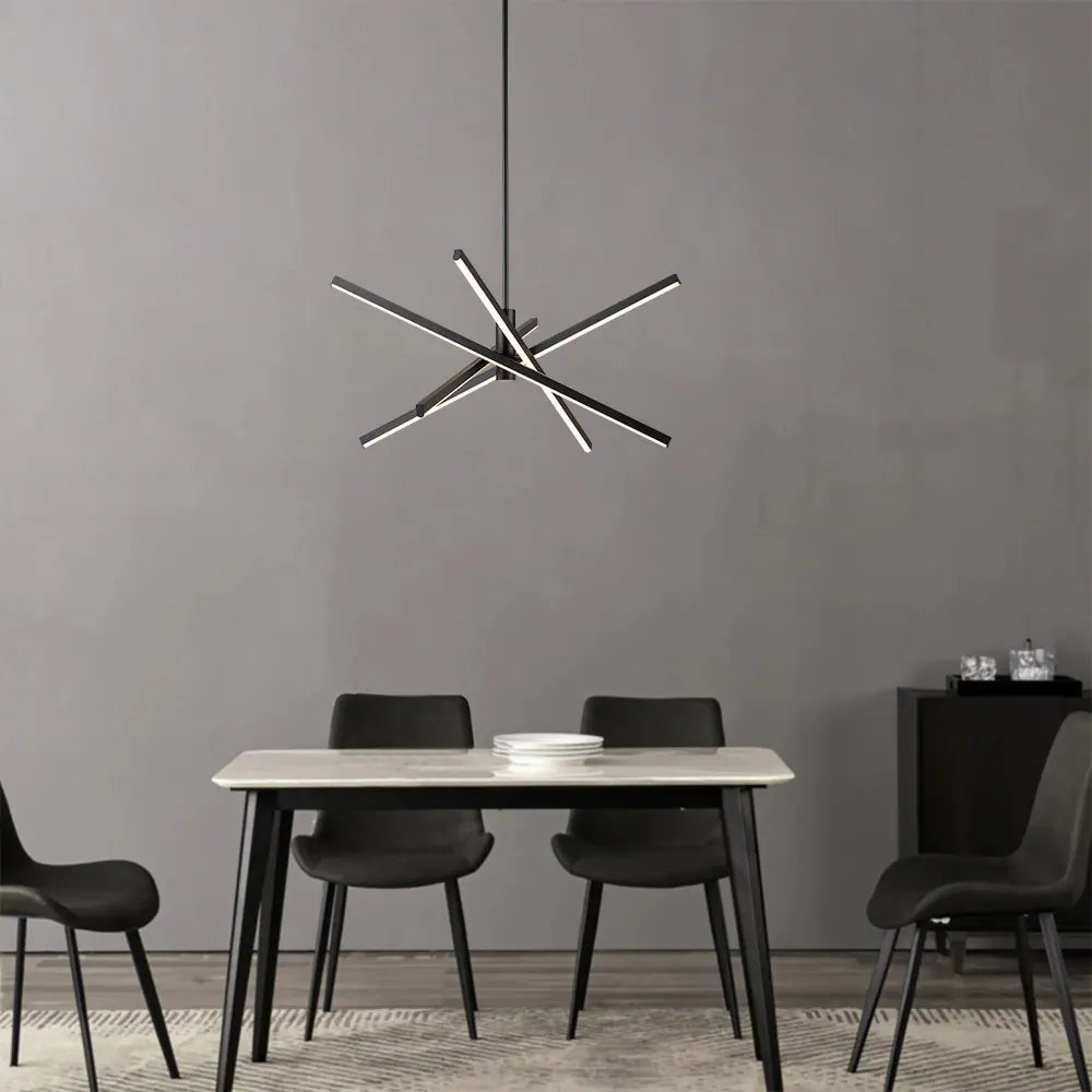 4-Light Modern Aluminum Dimmable LED Linear Sputnik Chandelier for Dining Room - Black