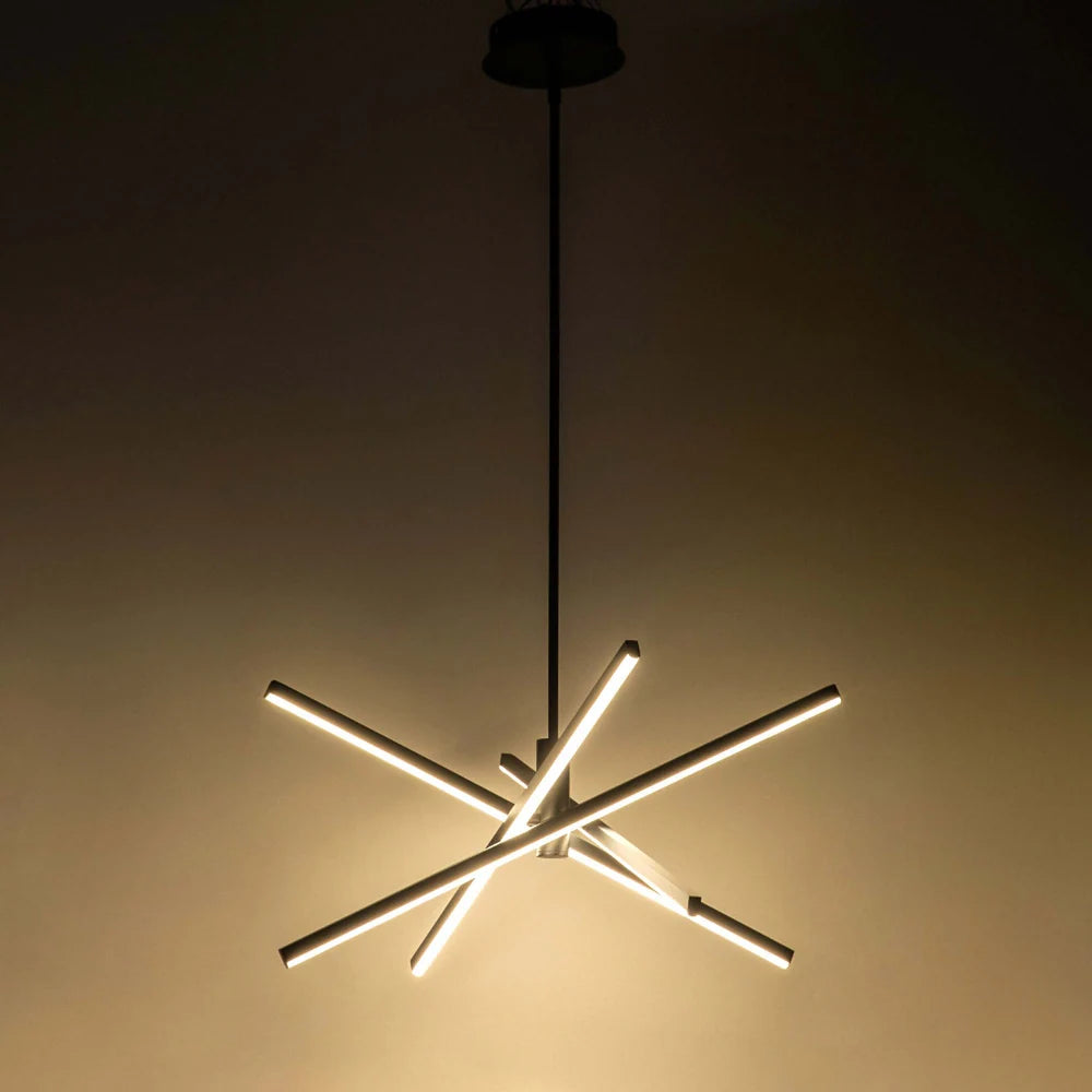 4-Light Modern Aluminum Dimmable LED Linear Sputnik Chandelier for Dining Room - Black