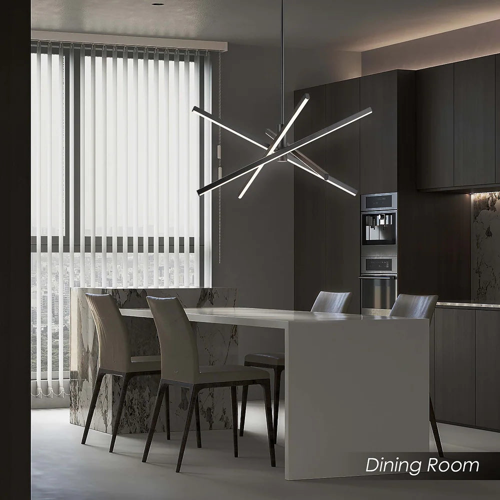 4-Light Modern Aluminum Dimmable LED Linear Sputnik Chandelier for Dining Room - Black