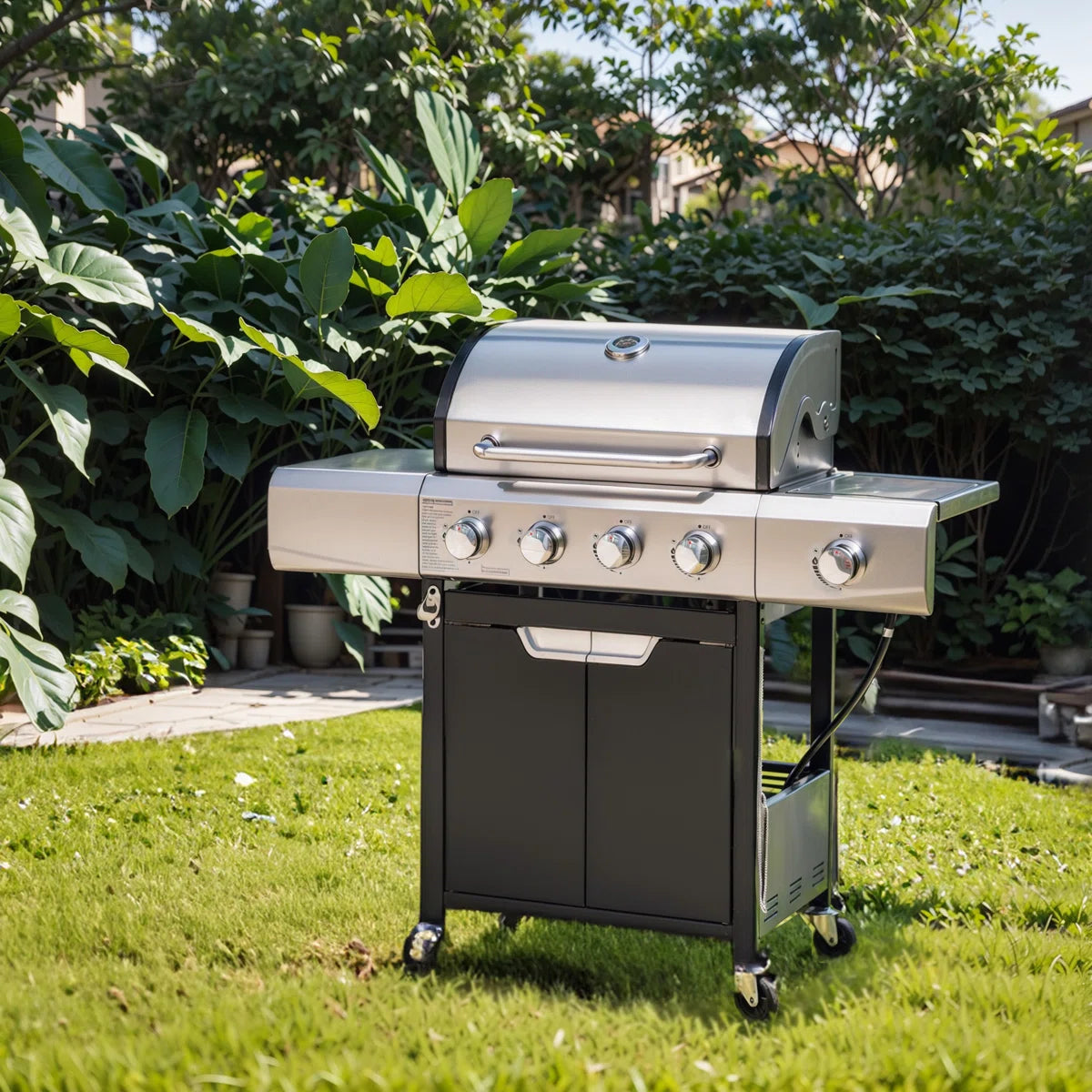 4-Burner Propane Gas Grill with 1 Side Burner and Cover