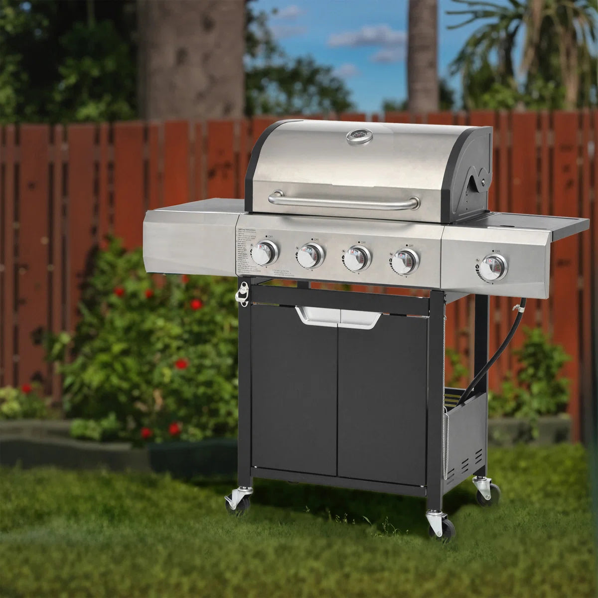 4-Burner Propane Gas Grill with 1 Side Burner and Cover