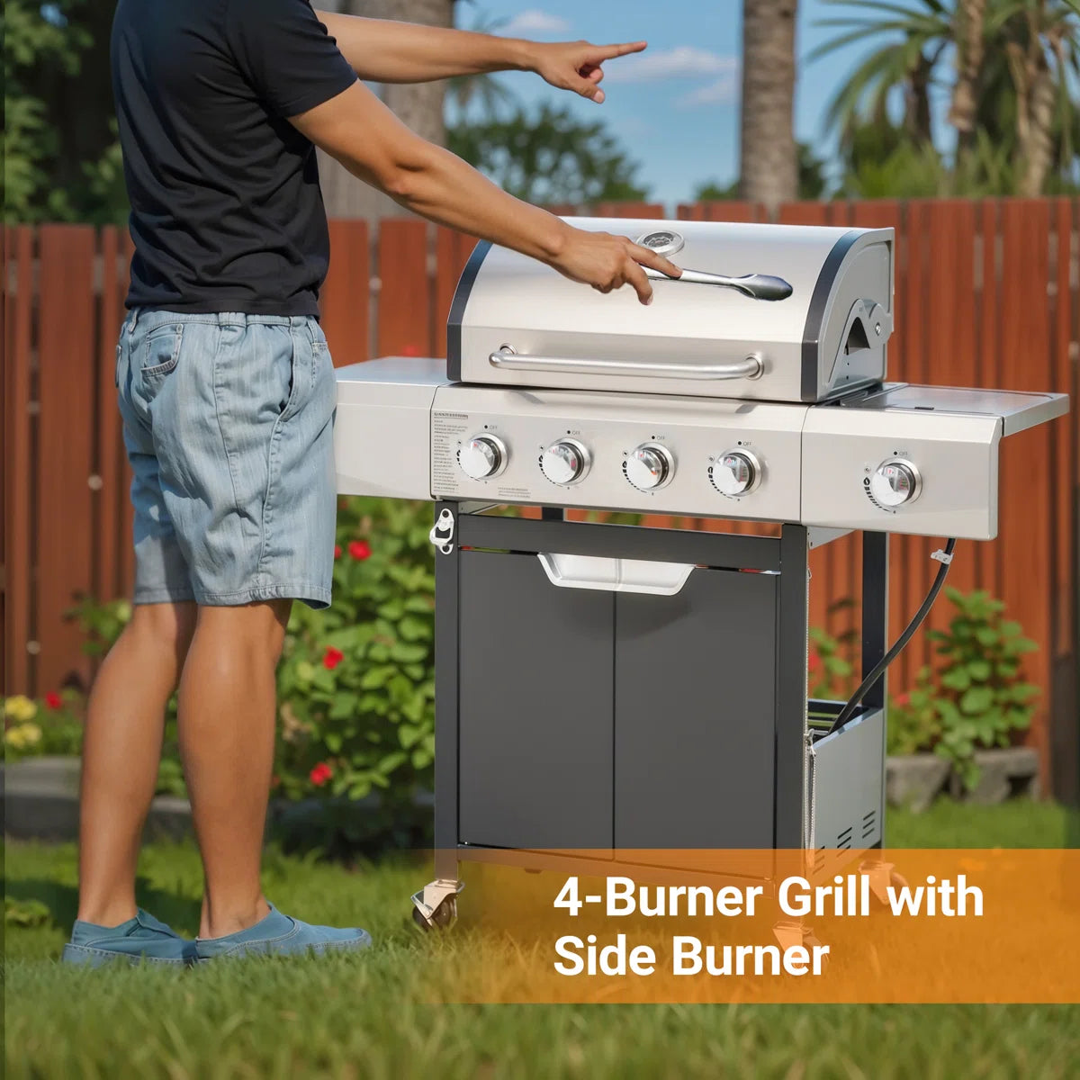 4-Burner Propane Gas Grill with 1 Side Burner and Cover