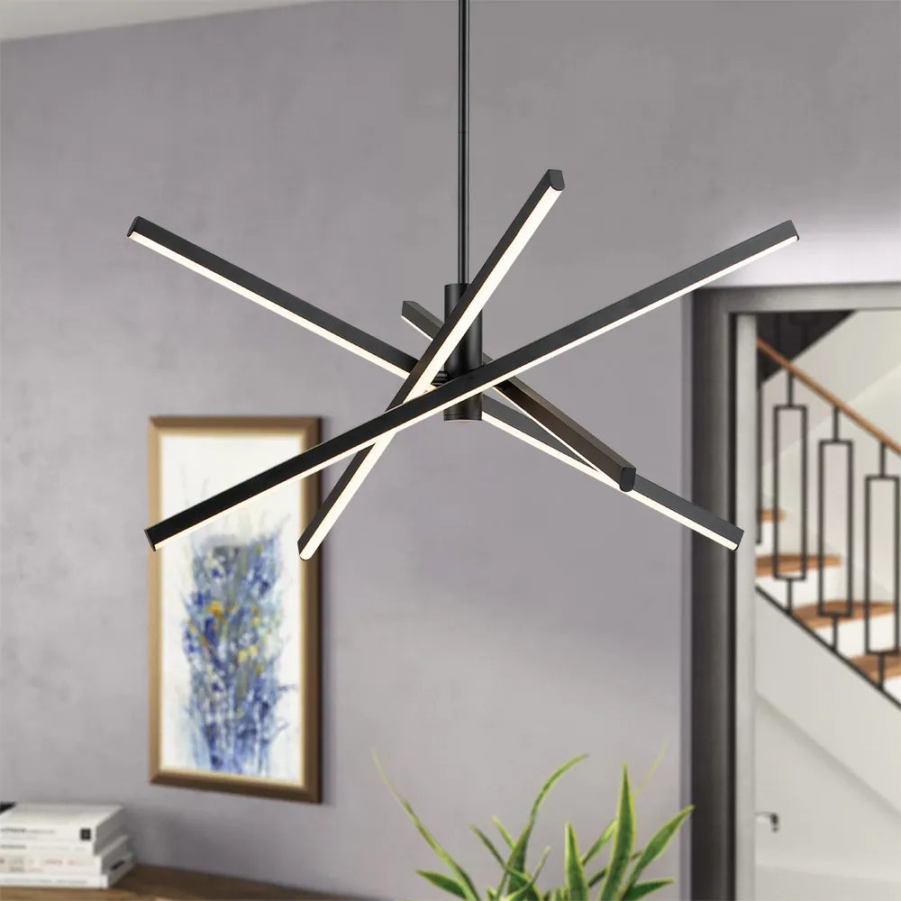 4-Light Modern Aluminum Dimmable LED Linear Sputnik Chandelier for Dining Room - Black