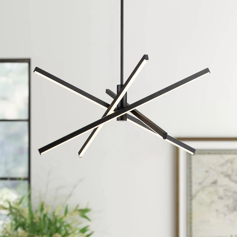 4-Light Modern Aluminum Dimmable LED Linear Sputnik Chandelier for Dining Room - Black