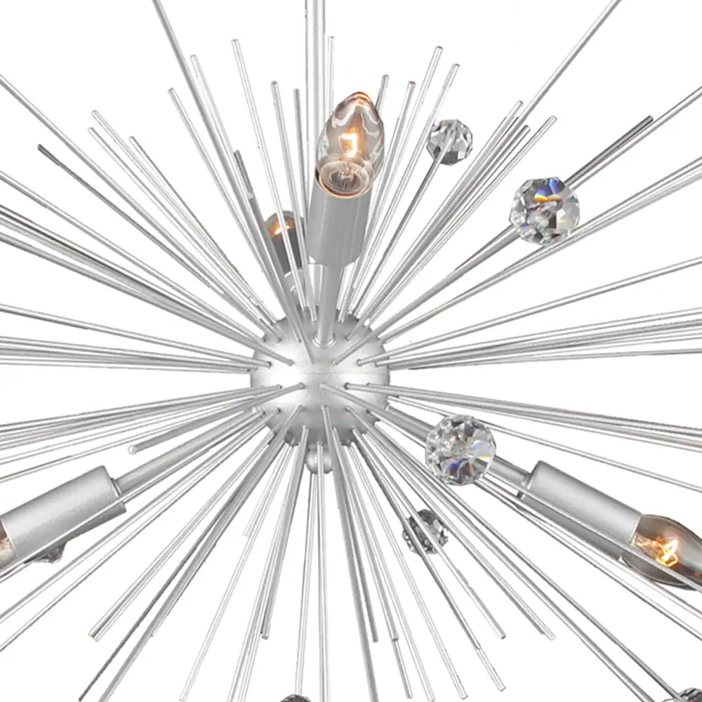 4 Light Sputnik Chandelier in Silver Finish and Clear Crystals