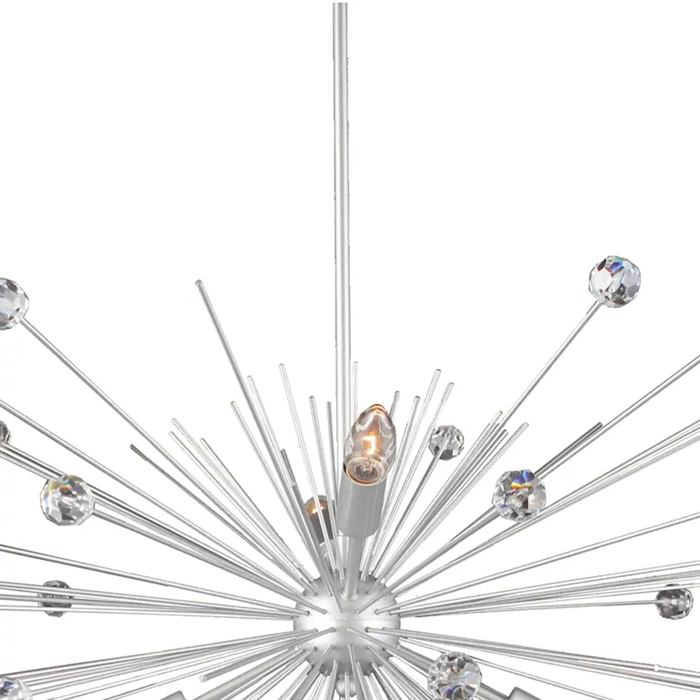 4 Light Sputnik Chandelier in Silver Finish and Clear Crystals