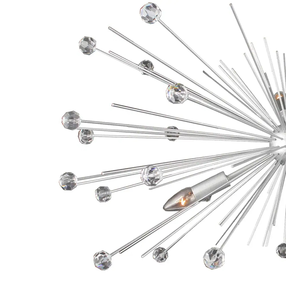 4 Light Sputnik Chandelier in Silver Finish and Clear Crystals