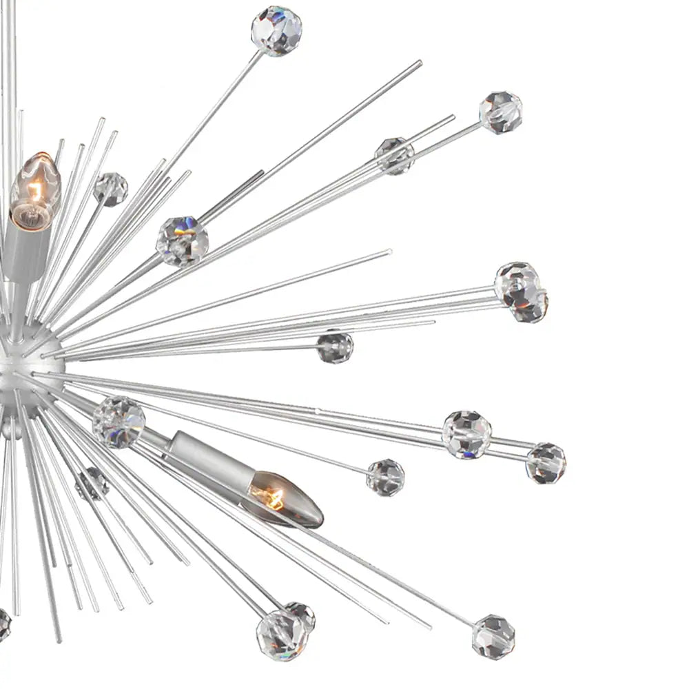 4 Light Sputnik Chandelier in Silver Finish and Clear Crystals