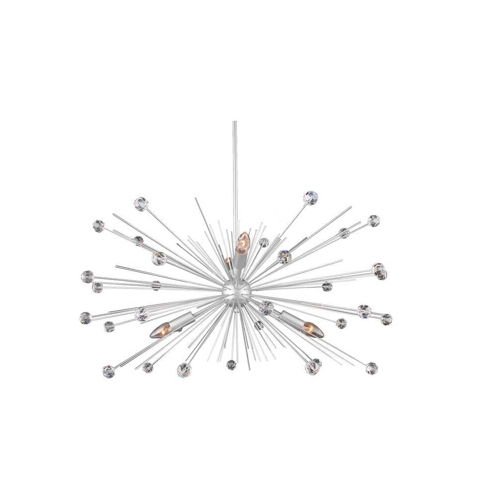4 Light Sputnik Chandelier in Silver Finish and Clear Crystals