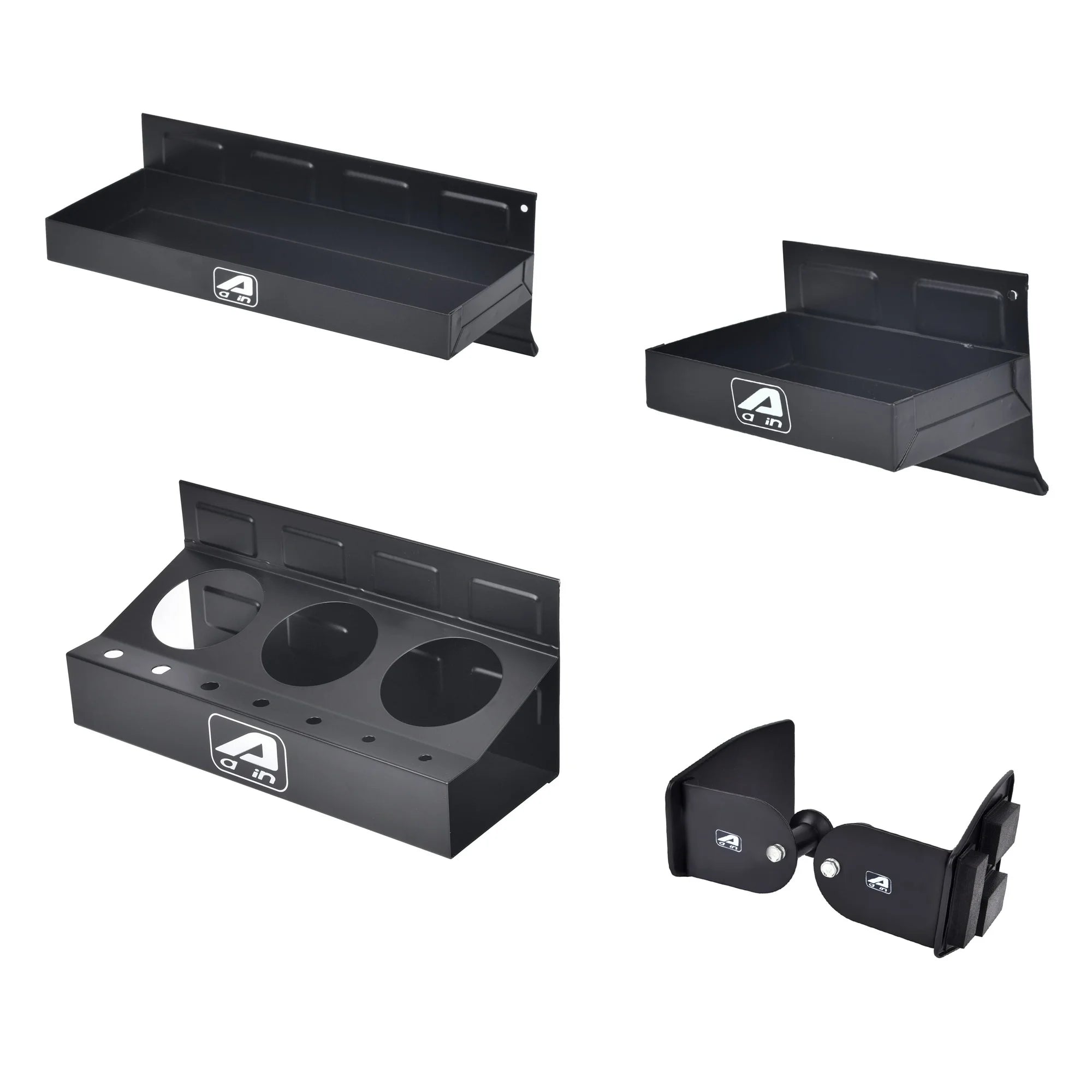 4 Piece Magnetic Toolbox Accessory Set, 2 Trays, Can Caddy, Paper Towel & Screwdriver Holder, Black