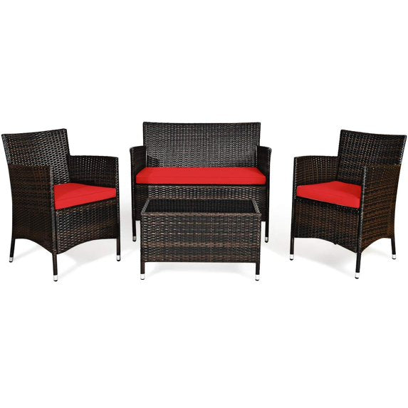 3 Piece Wicker Patio Conversation Set, Rattan Chairs with Cushions and Glasstop Table - SHOWROOM ITEM