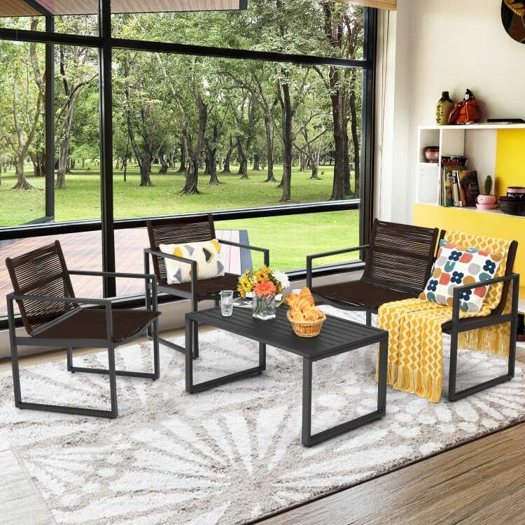 4 Pieces Patio Furniture Conversation Set with Sofa Loveseat Armrest Garden Deck